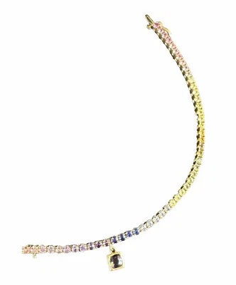 Pulsera tenis oro amarillo 18k arco iris piedras preciosas *HERMOSA* Foto 1 de 4