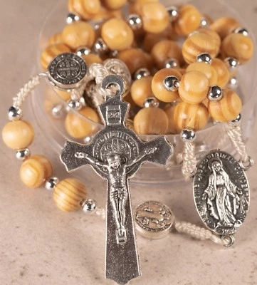 Rosary Wooden Beads StBenedict Crucifix Miraculous Medal 3-in-1 devotion NO CASE
