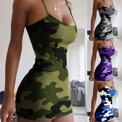 Mujeres Mini Vestido Bodycon Correa de Espagueti Sexy Fiesta Club Ropa Vestidos sin Mangas Foto 1 de 4