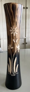 Jarrón de madera de mango tallado a mano detalles florales 12 x 2,75 - tallado por artesanos tailandeses - Imagen 1 de 10