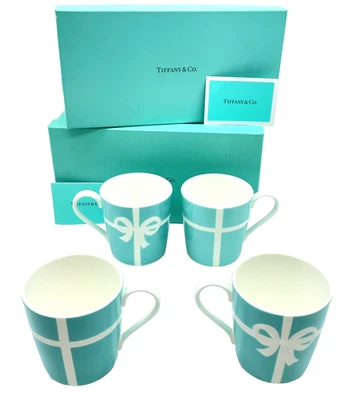 Auténticas tazas de cinta con arco de Tiffany & Co. 5th Avenue juego de 2 4 piezas con caja RT110013 Foto 1 de 4