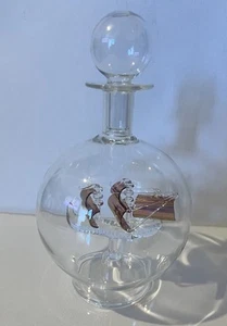 Vintage Blown Glass Ship In A Round Glove Bottle Decanter With Stopper 7” x 4” - Picture 1 of 11