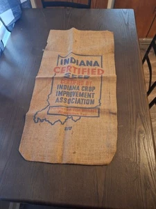 VINTAGE INDIANA CERTIFIED SEED CORN SACK FARM ADVERTISING . 31x16 Inches - Picture 1 of 7
