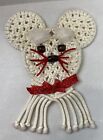 Vintage Macrame Mouse Wall Hanging 15" Long Wood Beaded Eyes & Nose PLEASE READ