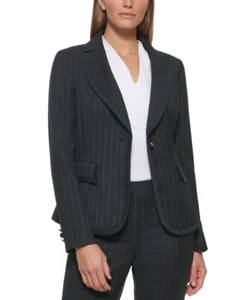 DKNY Women's Petite Pinstriped Blazer (Black/White Swan, 8P) - Picture 1 of 5