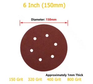 150mm 6 Löcher Schleifscheibe Hook & Loop Orbital Schleifpapier Pads P150 - P800 - Picture 1 of 10