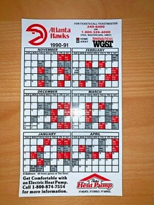 1990-1991 Atlanta Hawks NBA Basketball Magnet Spielplan SKED WGST RADIO - Bild 1 von 1