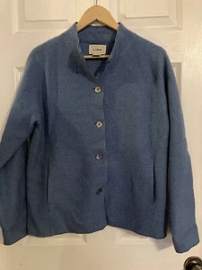 Maglione cardigan L.L.Bean 100% lana con bottoni taglia L. Petite blu con tasche - Foto 1 di 3