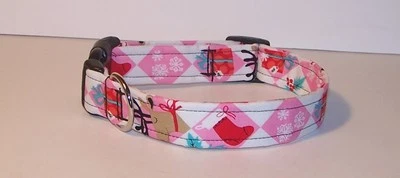 HANDMADE Wet Nose Designs Holiday Diva Dog Collar Christmas Pink Reindeer Tree Stocking