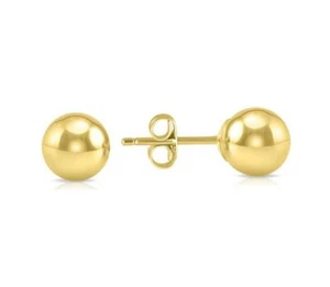 14K Solid Yellow/White Gold Ball Stud Earrings- Pure Gold 3MM To 11MM - Picture 1 of 8