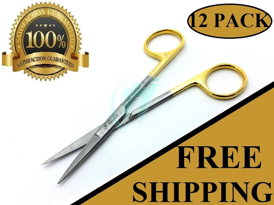 12 Pcs Gold Handle Iris Micro Dissecting Scissors Curved 4.5" Stainless Steel