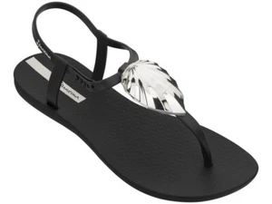 Ipanema NEW Vegan Leaf Sandal Shine Black Flat T Strap Size UK 4 / EU 37 BNIB - Picture 1 of 1