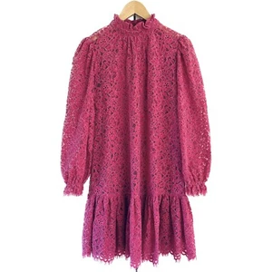 J. Crew Lace Shift Dress Pink Long Puff Sleeve Ruffle Party Cocktail Size XS - Picture 1 of 8