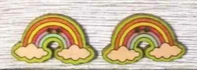 wood cloud rainbow sewing buttons 2 holes 1 1/4 inch pink 2pc set - Image 1 of 2