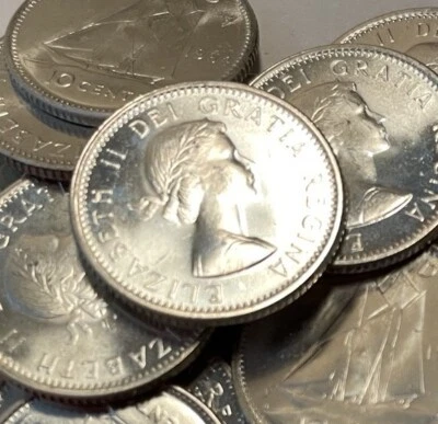 1964 Canada Silver 10 Cents - Brilliant UNC from a Bank roll - 1 coin - Image 1 of 4