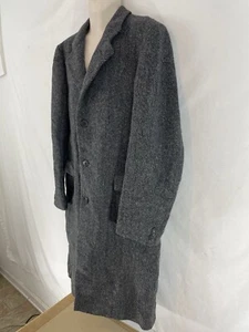 Czech Made Reine Schurwolle Herren 42 L Grau Fischgrät Komplett Gefüttert Mantel Topcoat - Bild 1 von 11