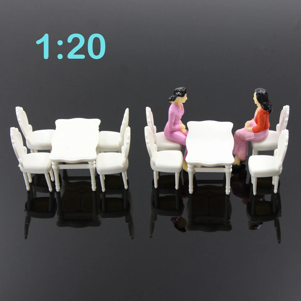 2 Sets G Scale 1:20 White Rectangle Dining Table Chair Settee ZY03020 - Image 1 of 1