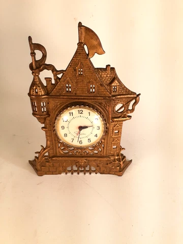 Antique Ingraham Cast Iron Clock, Wind-up Castle Motif, Not Running Cover