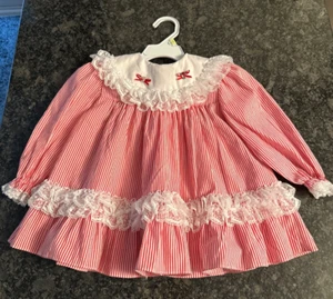 Bryan & Co baby girls toddlers dress red white striped sz 24 mos collar lace USA - Picture 1 of 9