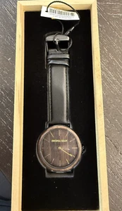 Original Grain Watch Whiskey Men's Black Matte Leather Band Wood Dial - Picture 1 of 9