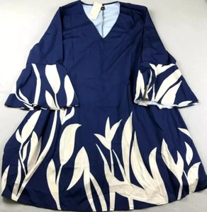 Emery Rose Dress Womens 3XL Blue Floral V Neck Long Sleeves Flared NWT - Picture 1 of 9