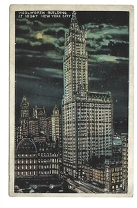 New York City Woolworth Building Night Time Landmark Postcard - Picture 1 of 2