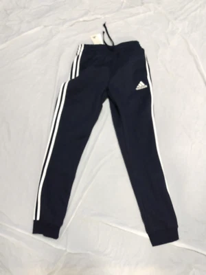 Calça Adidas masculina tamanho pequeno azul Essentials French Terry punho cônico 3 listras - Imagem 1 de 4
