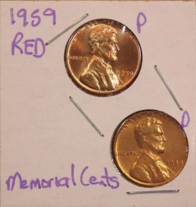 1959 P&D LINCOLN MEMORIAL CENT PENNIES 1C RED BU SET (2 COINS) - Picture 1 of 2