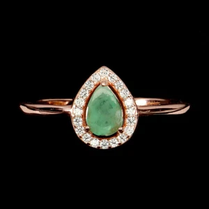 925 Sterling Silver Ring Pear Emerald 6x4mm Natural Gemstone Jewelry Size 7 - Picture 1 of 14