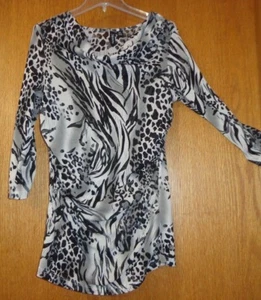 Woman's Jr M - B&W Animal Print TOP - Relativity - Sheer mesh - Cowl neck - NICE - Picture 1 of 3