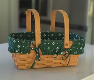 Cesta de recogida Longaberger 1995 Hostess 13""x8""x5"" con revestimiento de tela verde - Imagen 1 de 12