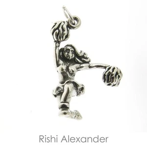 925 Sterling Silver Cheerleader with Palm Palms Charm Made in USA - Picture 1 of 2