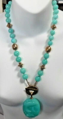 Signe AKR Amy Kahn Russell Bronze & Carved Blue Gemstone Fish Pendant Necklace - Image 1 of 4