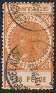 AUSTRALIA SUR 10d AMARILLO LARGO QV FRANQUEO "GRUESO" (ACSC 67) USADO (A30329) - Imagen 1 de 1