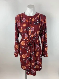 Ann Taylor LOFT Maroon Floral Tie Waist Henley Dress Medium Excellent - Picture 1 of 7