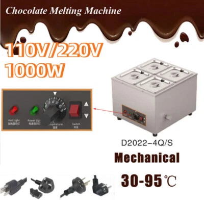 4 Pots Electric Chocolate Melter Maker Stainless Steel Mechanical Heater Machine - Image 1 of 4