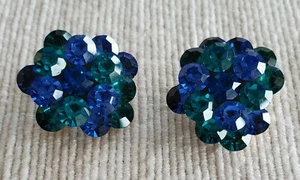 Vintage Jon Michelle Clip auf Kristall blau & aquamarin Ohrringe - Bild 1 von 3