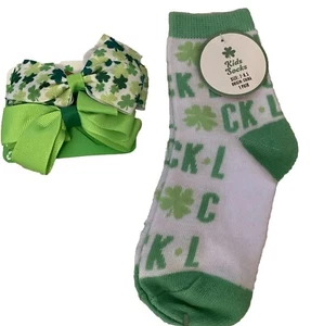 Claire’s Socks Bows Girls St Patrick's Day Bundle Size 7-8.5 & 2 Bows. FastShip - Picture 1 of 8