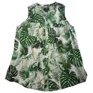 Tahari Plus 3X Tunic Top Linen Botanical Print Sleeveless Shirt Button Up Resort - Picture 1 of 10