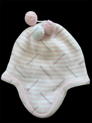 Sombrero Kissy Kissy Nuevo sin Etiquetas Rosa/Blanco Rayas Algodón Tejido Oreja Solapa-3-6Mos Foto 1 de 3