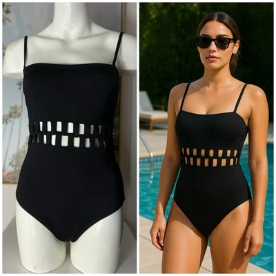 Traje de baño Kenneth Cole New York tejido negro liso recortado de una pieza talla mediana Foto 1 de 4