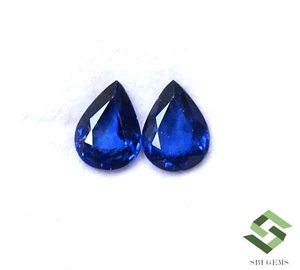8x6 mm Natural Blue Sapphire Pear Cut Pair 2.33 CTS Faceted Loose Gemstones - Picture 1 of 8