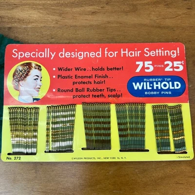 Vintage NOS 75 WIL HOLD RUBBER BALL TIP BOBBY PINS  Hair Setting USA Made 2" - Image 1 of 2