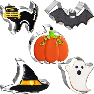 5-PIECE Halloween Cookie Cutters Set Stainless Steel Cookie Cutter Molds Pumpkin - Picture 1 of 6
