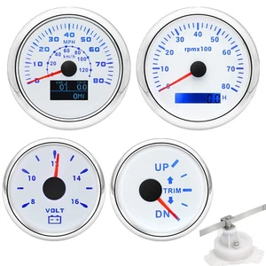 4 Gauge Set 85mm GPS Speedometer Tacho & 52mm Voltmeter/Trim Gauge for Boat Car - Picture 1 of 18