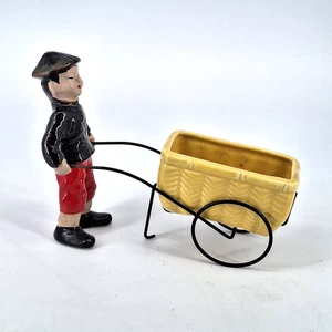 Vintage Enesco Keramik Junge schiebt Schubkarre Übertopf Figur Made in Japan - Bild 1 von 9