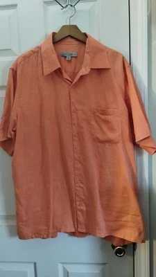 Men's Orange Linen Button Down Collar Shirt, Size XL - Image 1 of 4