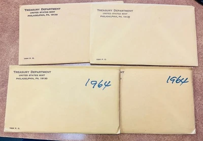 1964 Proof Set Original Envelope Silver coins  w/ kennedy half lot of 4 sealed. - Image 1 of 4