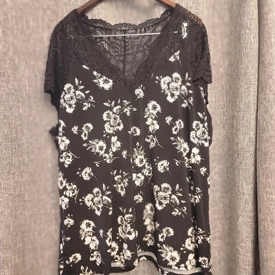 Blusa para mujer tórrida 3X camisa floral de encaje manga gorra cuello en V volantes xxxl Foto 1 de 4