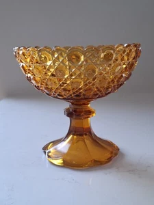 Amber Glass Pedestal Compote Dish Bon Bon Bowl Vintage 6" - Picture 1 of 12
